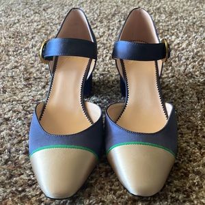 J. Crew Collection satin Mary Janes in navy, champagne, and green size 7 NWT
